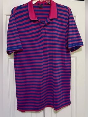 G/Fore Hualalai Golf Resort Mens Large Pink Blue Striped Polyester Polo Shirt
